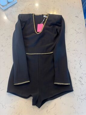 Amanda Uprichard Black Dress with Gold Chain Trim